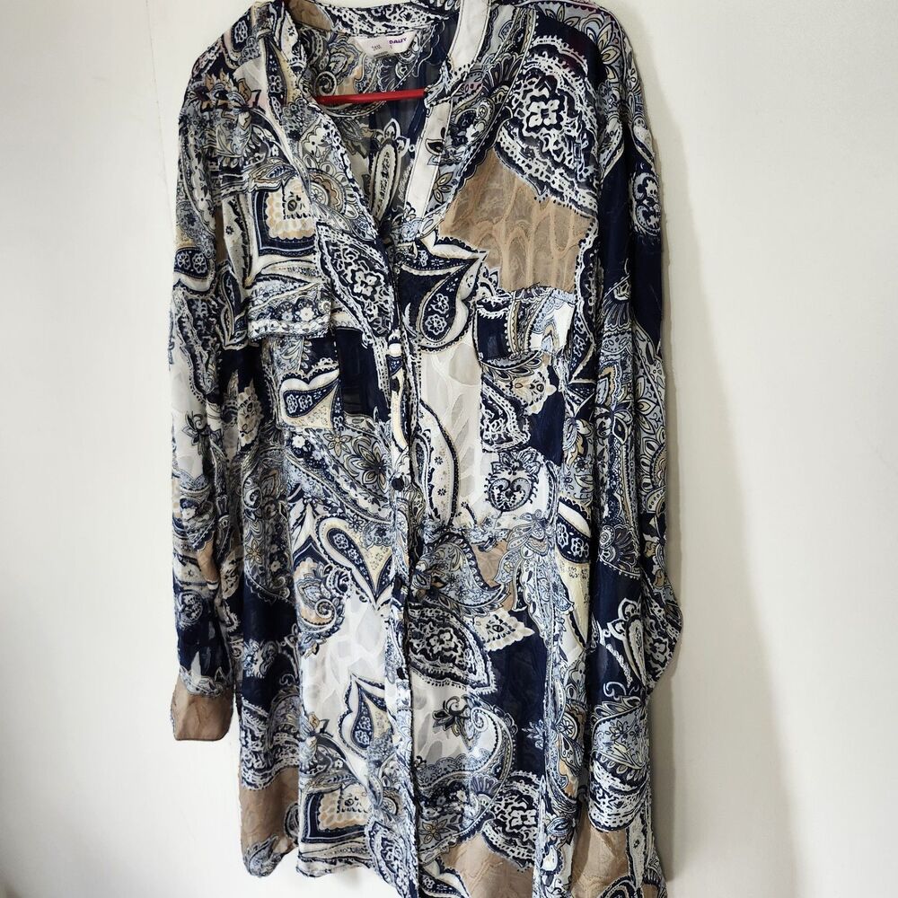 Allison Daley Sheer Paisley Blouse Womens 24W Long Sleeve Button Up Top - Picture 2 of 13